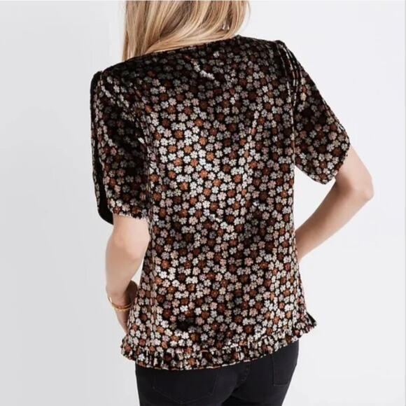 Madewell Velvet Tulip-Sleeve Ruffle Top in Petite Blooms - Picture 4 of 8